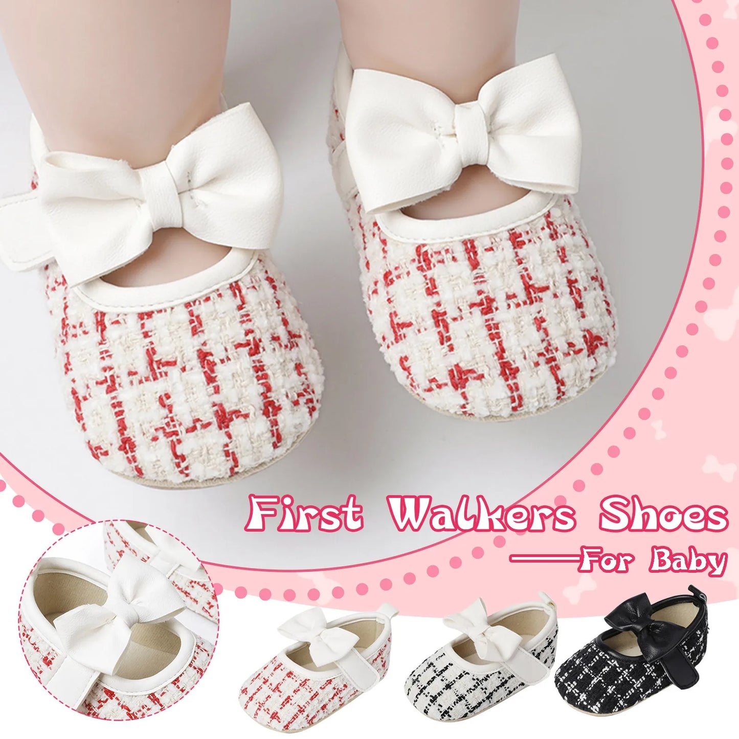 New Fashion Infant Baby Girls Single Shoes Plaid Bowknot First Walkers Shoes Toddler Party Sandals Soft Soled Princess Shoes