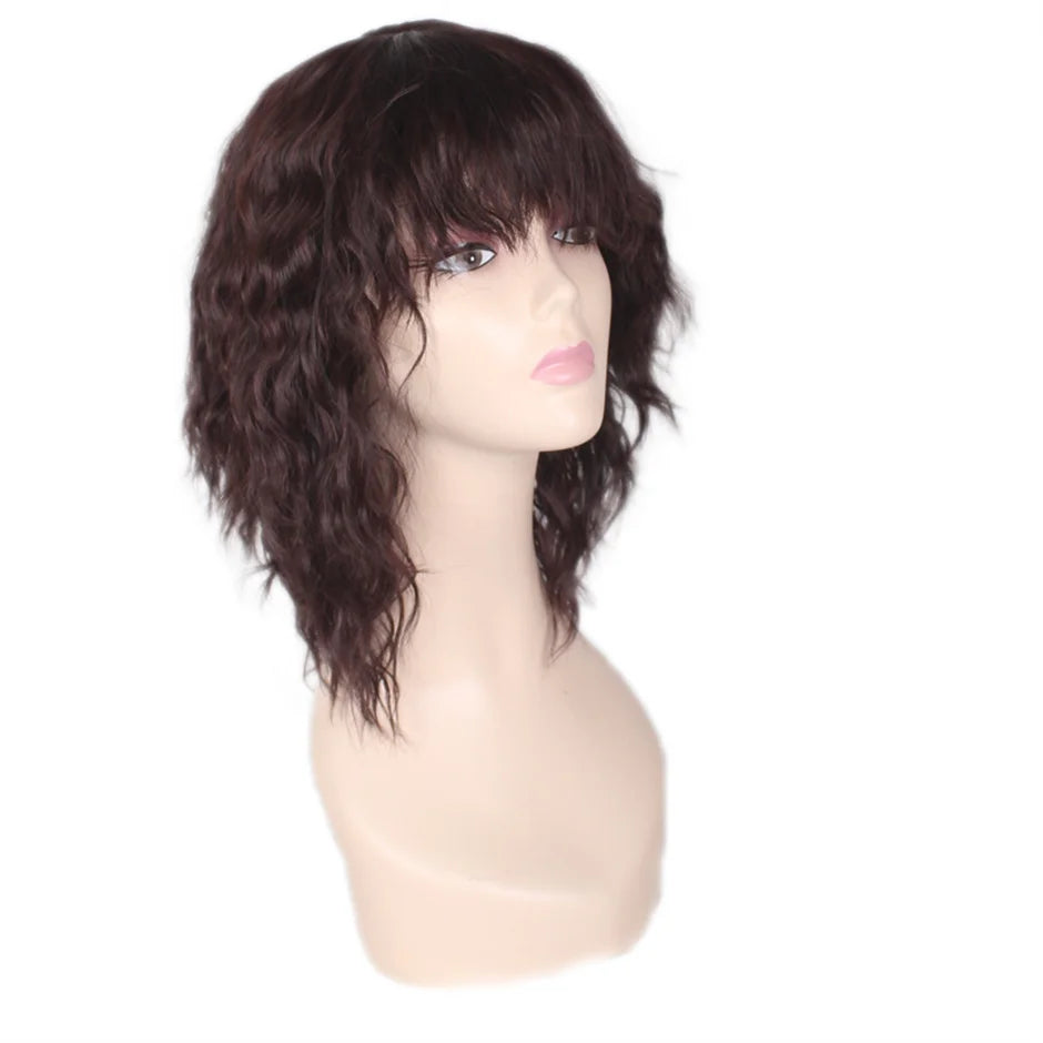 Black Brown Synthetic Wig with Bangs Middle Long Straight Curly Wigs for Women Cosplay Daily Party Heat Resistant Fiber Hair