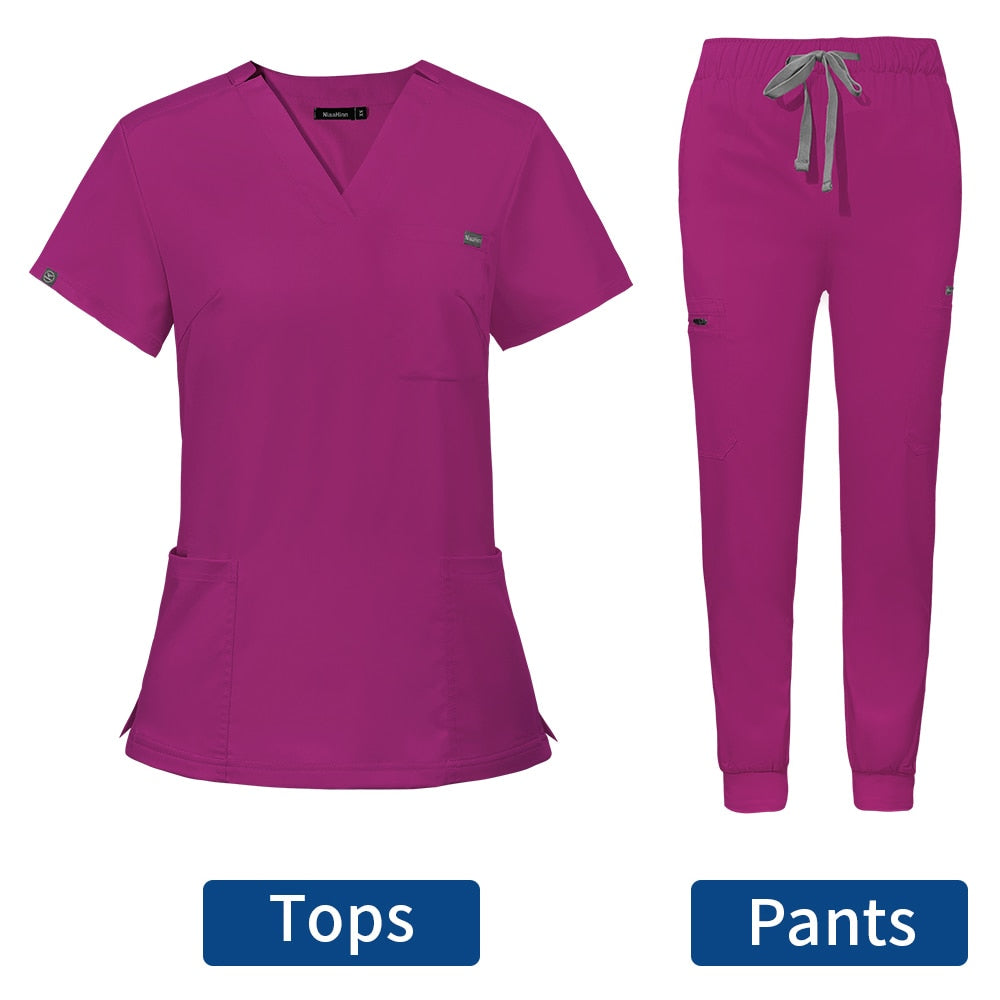 Hospital Doctor Nursing Uniform Women Wholesale Casual Short Sleeved V-neck Jogger Suits Nurse Pharmacy Working Medical Uniforms