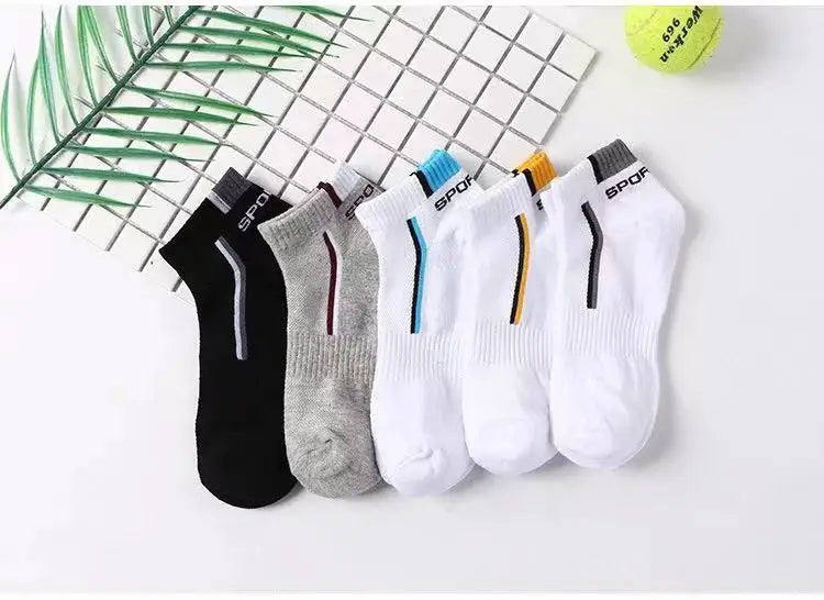 5pairs Men's Fashion Sports Socks, Striped Cotton Sweat Absorption Breathable Comfortable Ankle Socks