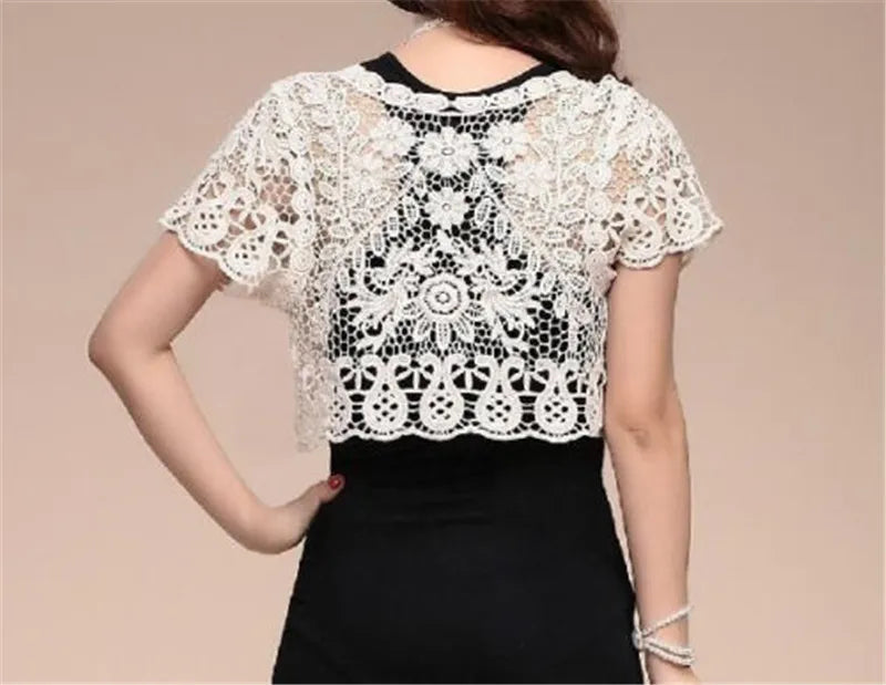 White Black Apricot Women Short Sleeve Shrug Bolero Lace Wedding Bridal Summer Jacket Elegant Lace Cape Knit Vest Vest Women