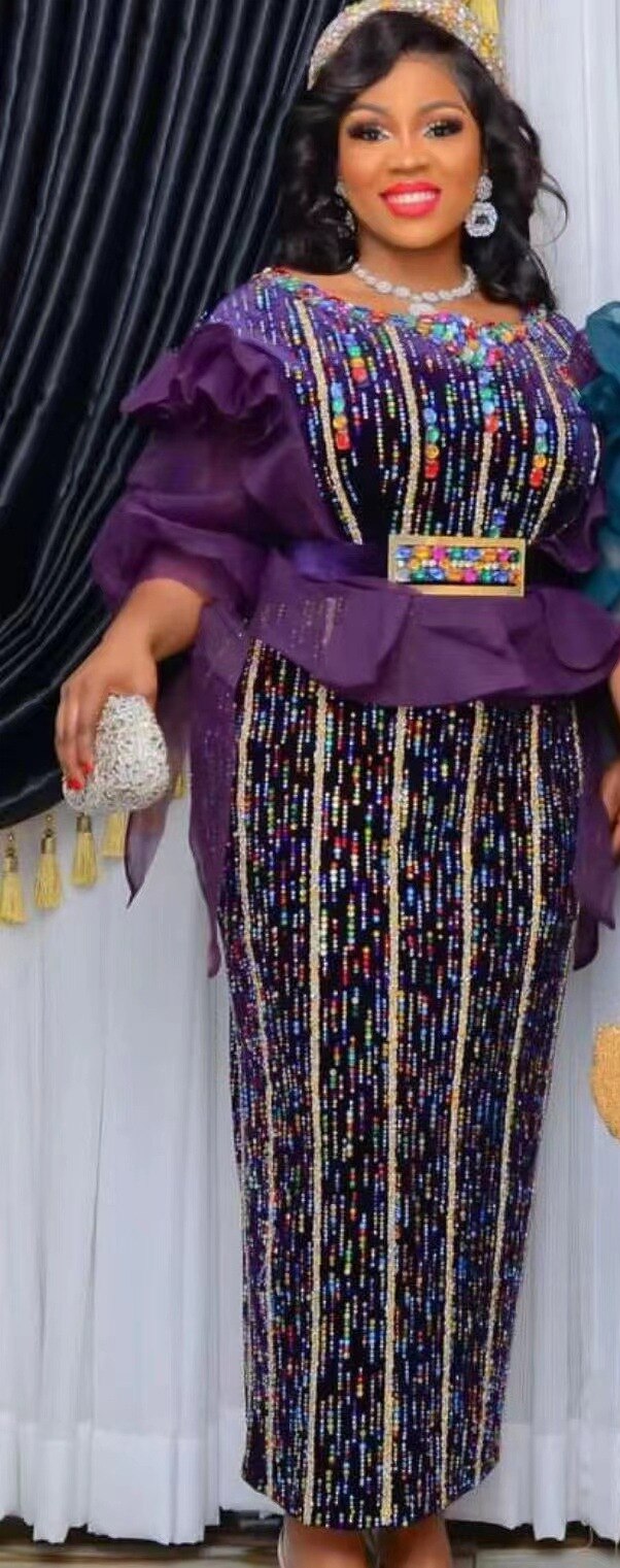 Dashiki Dresses Women Elegant Luxury Velvet Evening Gowns Plus Size Turkey Long Maxi Party Dress