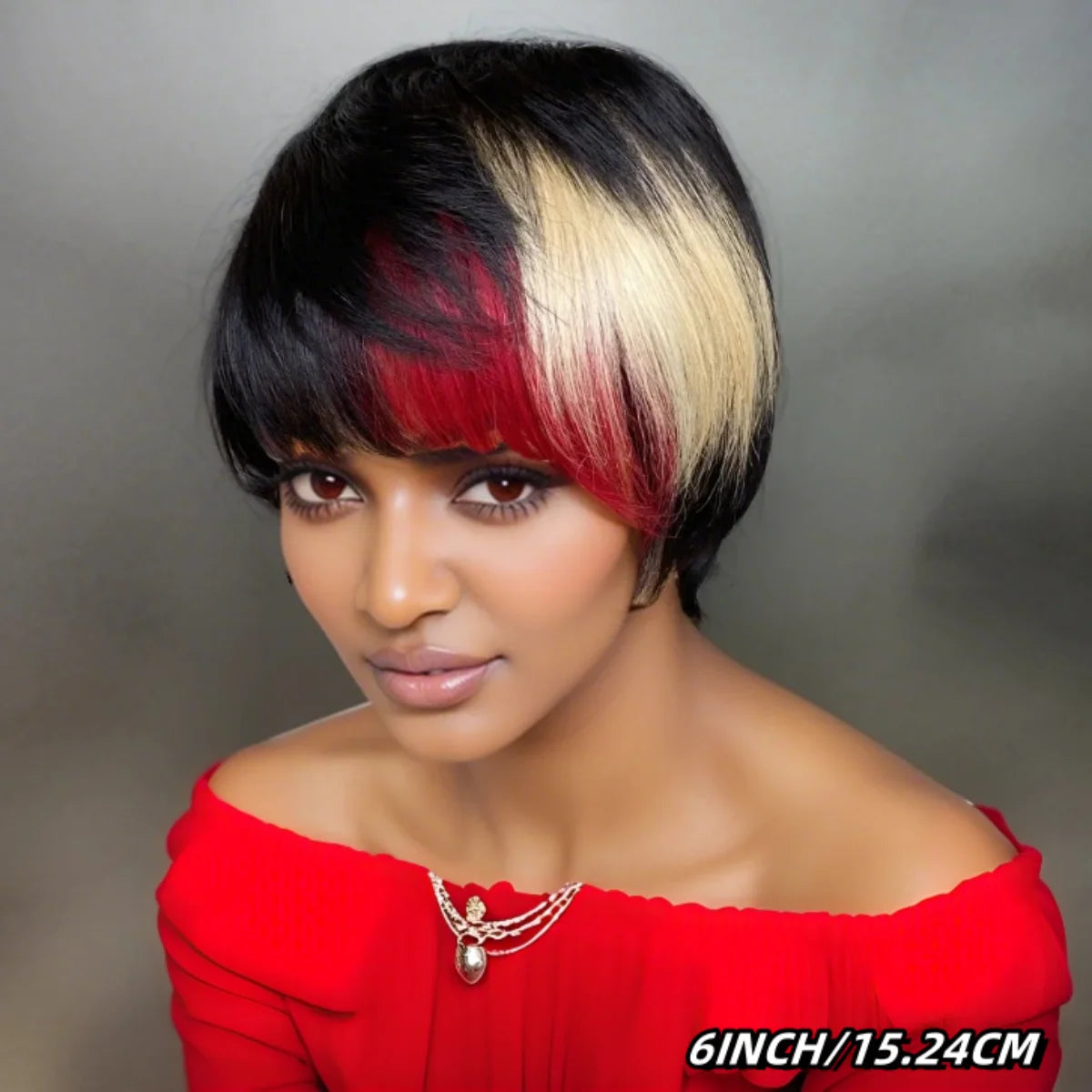 6inch Short Pixie Cut Human Hair Wigs for Women Vibrant Colorful Natural Look Lightweight Layered Bangs Machine Made Wigs
