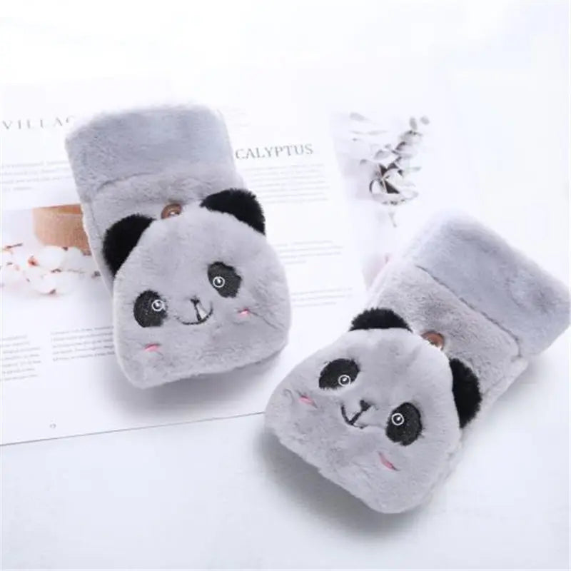 Fashion Women Plush Warm Glove Fur Rabbit Cat Mittens Flip Fingerless Gloves Soft Girls Thick Gloves Flexible Half Finger Winter