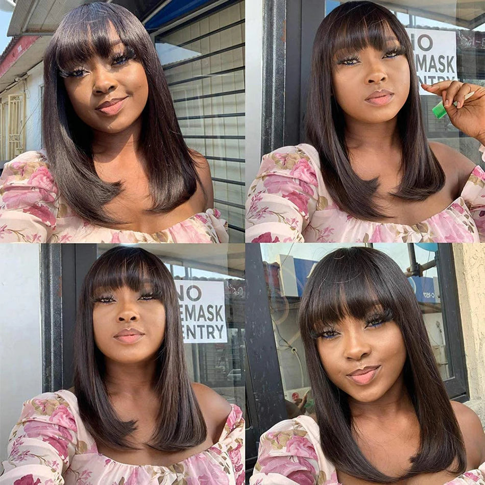 3X1 Middle Part Lace Wig Bob Wigs Full Machine Made Bone Straight Human Hair Wigs With Bangs Short Bob Human Hair Wigs For Women