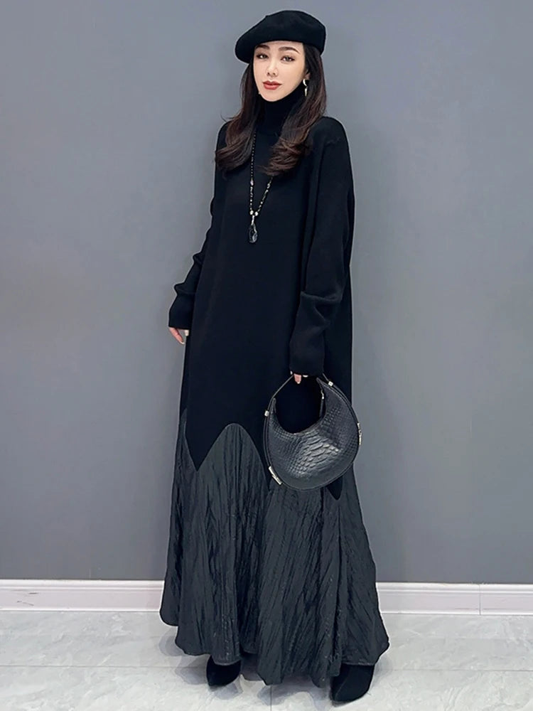 Turtleneck Dress For Women A-line Full Sleeve Robe