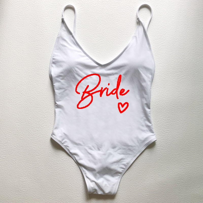 Sexy Padded One Piece Swimsuit TEAM Bride love Swimwear Women Summer Beachwear Bachelor Party Plus Size Bathing Suit Swimming