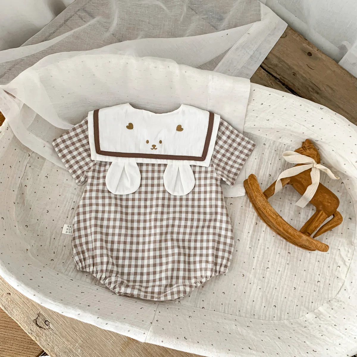 Summer New In Infant Baby Girls Short Sleeve Plaid Bear Outwear Kids Cotton Clothing One-pieces Newborn Cute Bodysuits 유아복