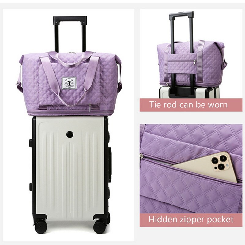 Foldable Travel Bag Wet Dry Separation Waterproof Handbag Lingge Large Capacity Solid Tote Bag Women Gym Yoga Shoulder Bags