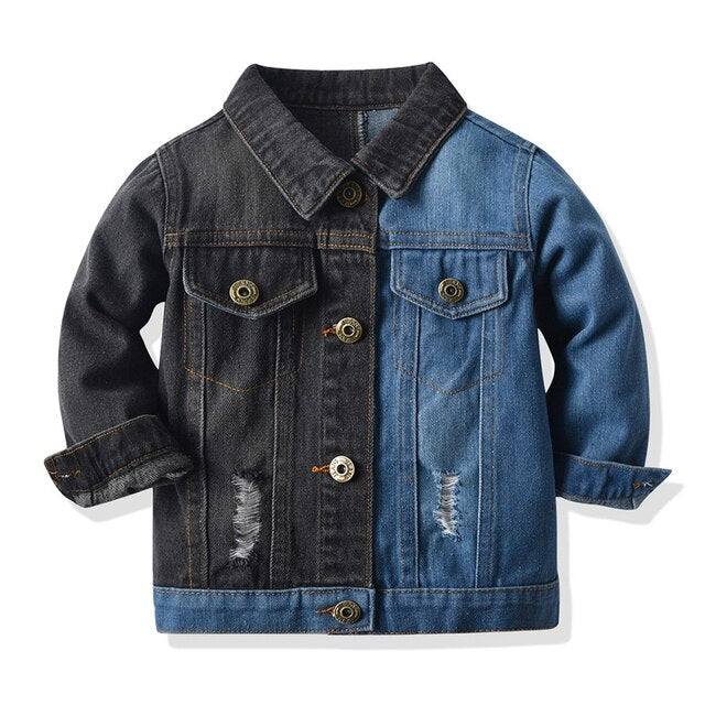 Spring And Autumn Fashion Patchwork Unisex Denim Coat Long-Sleeved Hole Children Outerwear