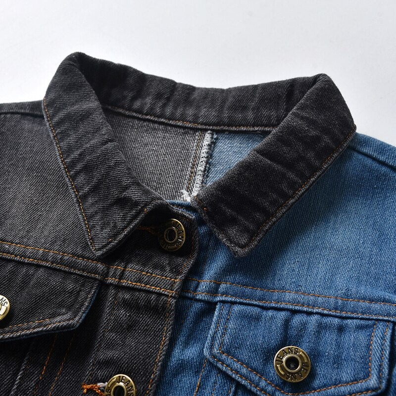 Spring And Autumn Fashion Patchwork Unisex Denim Coat Long-Sleeved Hole Children Outerwear