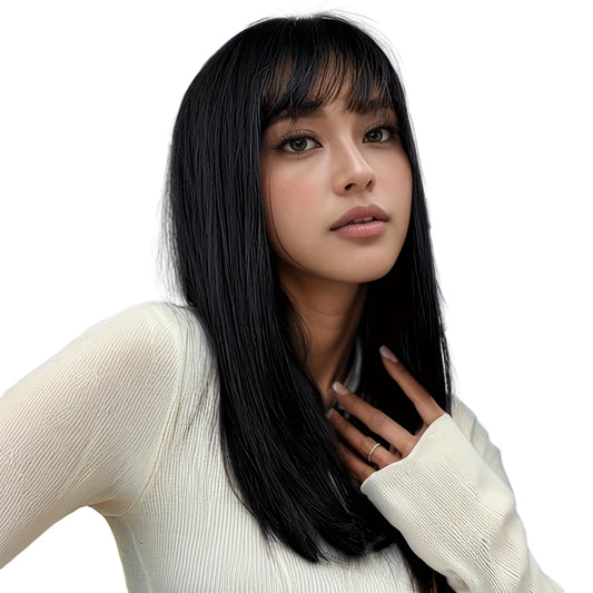 Black Straight Bob Wig with Bangs
