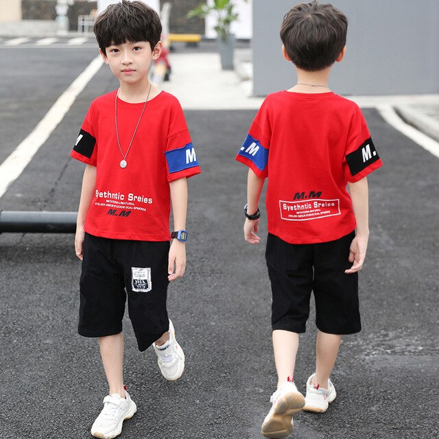 Summer Boys Clothes Sets T-Shirt + Pants Hip Hop Set Streetwear Baby Kids Tracksuit Children Clothing Suits 4 6 8 10 12 Years