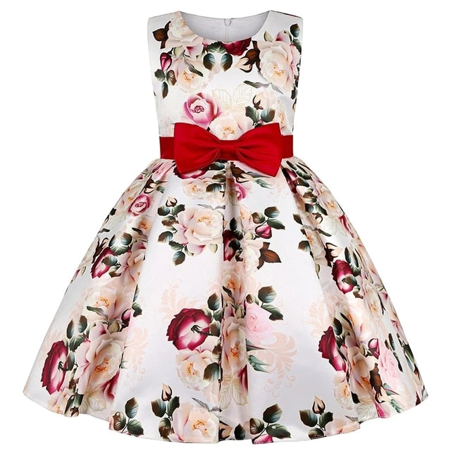 Summer Kids Flower Dresses for Girls Christmas Children Clothing Dress Princess Brithday Wedding Party Baby Girl Dress With Bow