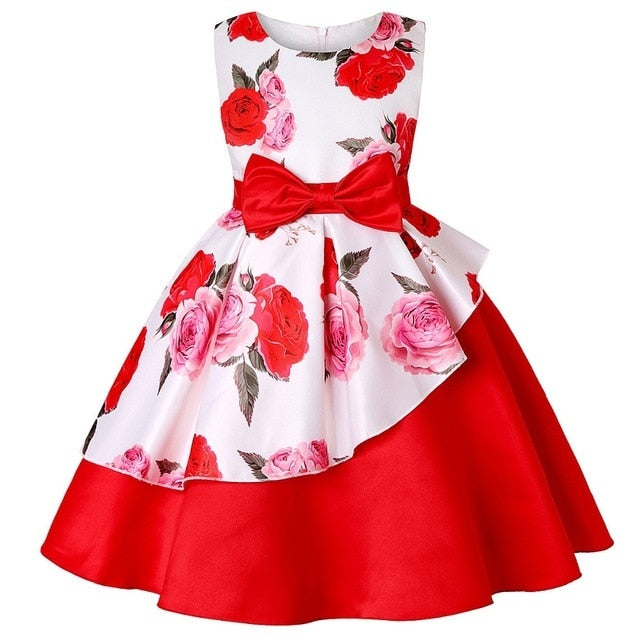 Summer Kids Flower Dresses for Girls Christmas Children Clothing Dress Princess Brithday Wedding Party Baby Girl Dress With Bow