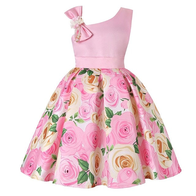 Summer Kids Flower Dresses for Girls Christmas Children Clothing Dress Princess Brithday Wedding Party Baby Girl Dress With Bow