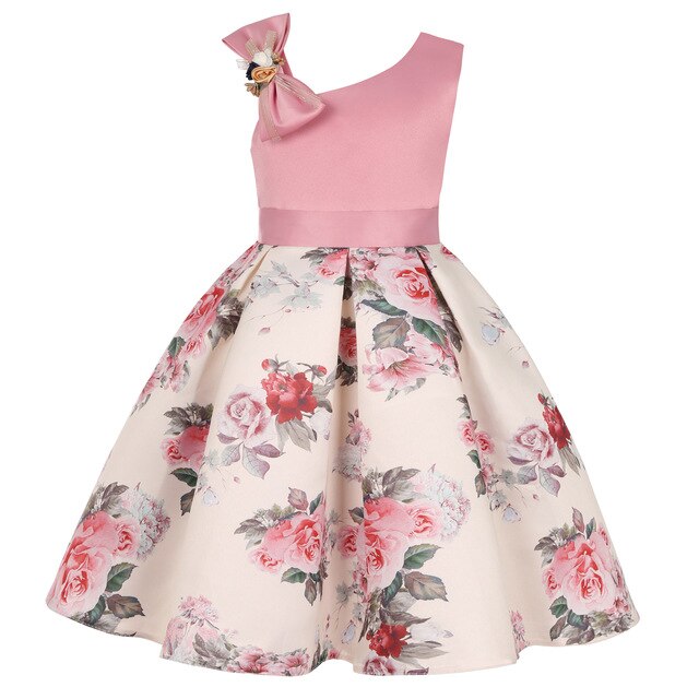 Summer Kids Flower Dresses for Girls Christmas Children Clothing Dress Princess Brithday Wedding Party Baby Girl Dress With Bow