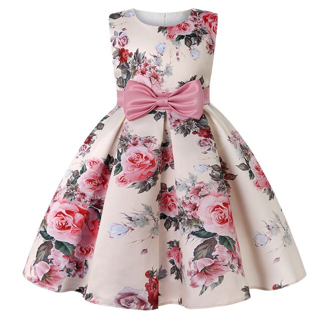 Summer Kids Flower Dresses for Girls Christmas Children Clothing Dress Princess Brithday Wedding Party Baby Girl Dress With Bow