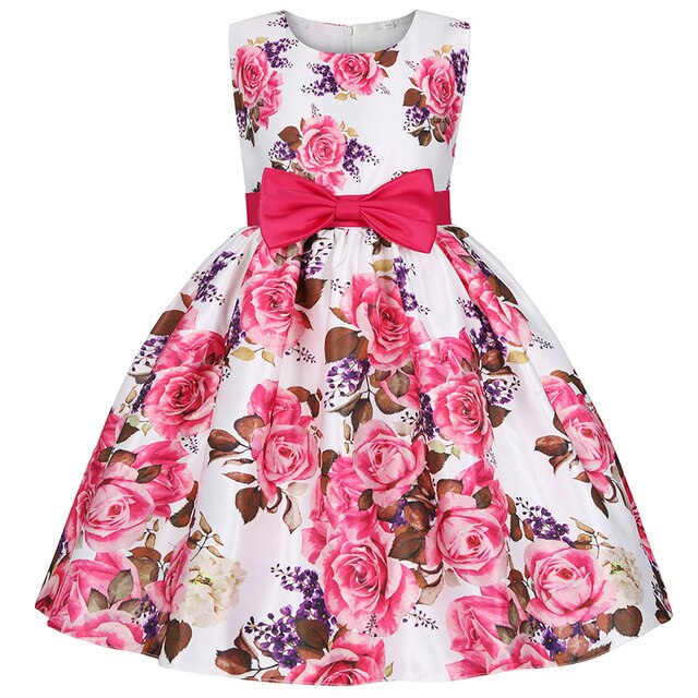 Summer Kids Flower Dresses for Girls Christmas Children Clothing Dress Princess Brithday Wedding Party Baby Girl Dress With Bow