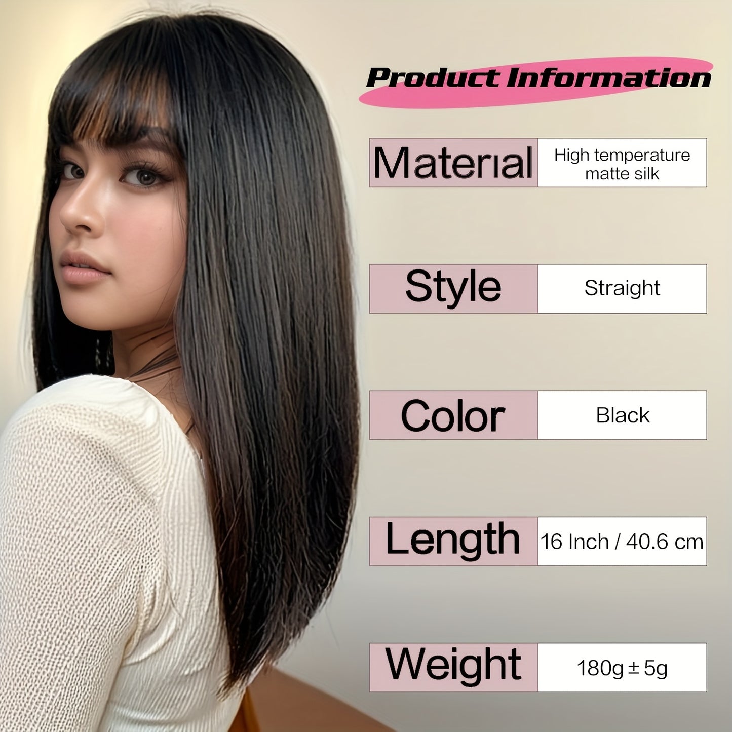 Black Straight Bob Wig with Bangs