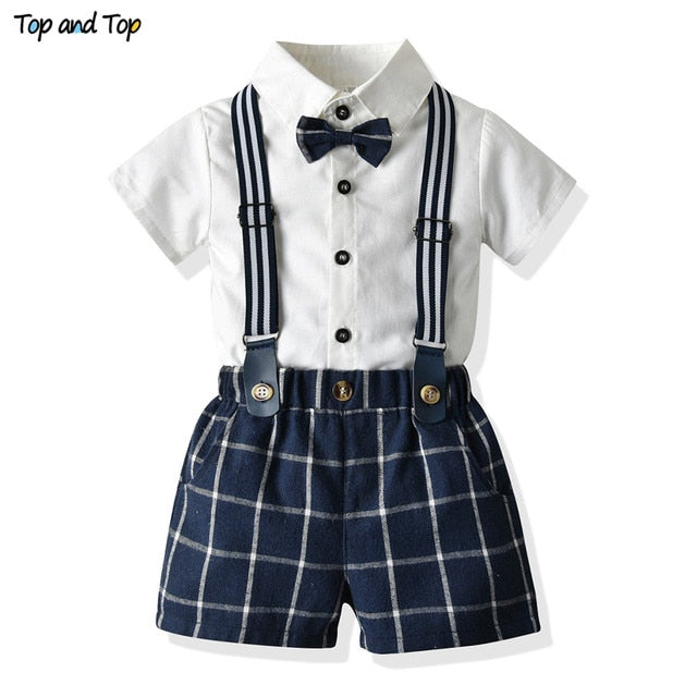 Top and Top Baby Boy Clothing Sets Infants Newborn Boy Clothes Shorts Sleeve Tops+Overalls 2PCS Outfits Summer Bebes Clothing