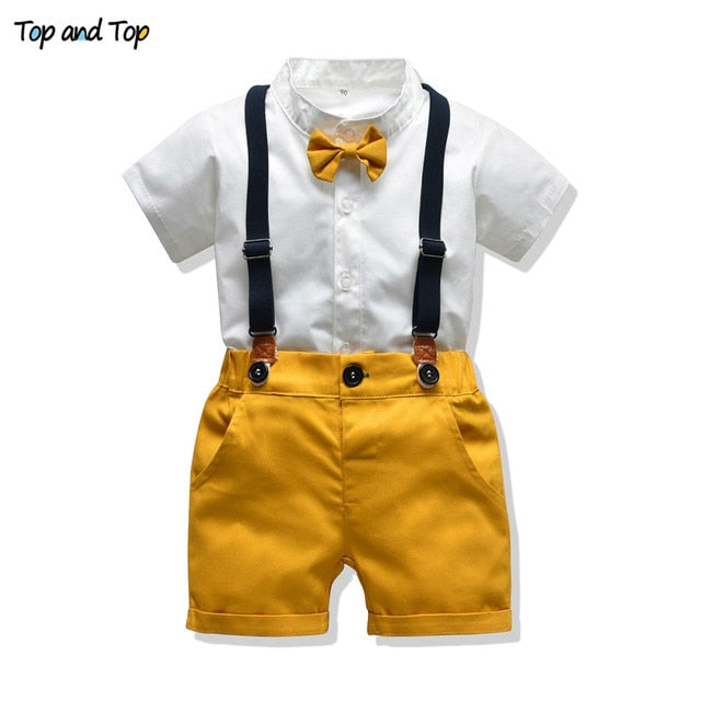 Top and Top Baby Boy Clothing Sets Infants Newborn Boy Clothes Shorts Sleeve Tops+Overalls 2PCS Outfits Summer Bebes Clothing