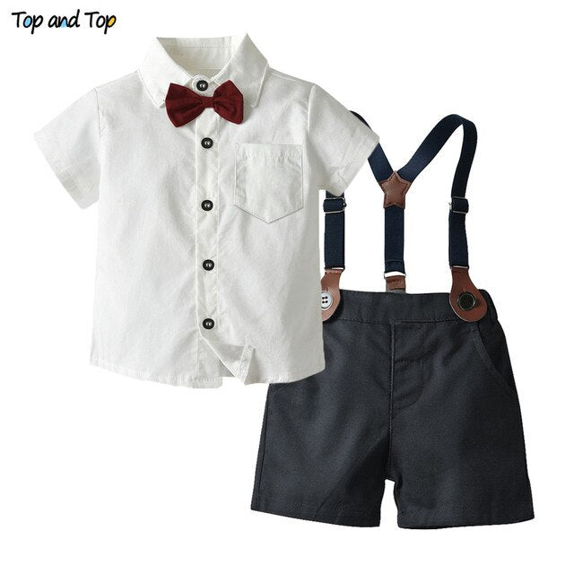 Top and Top Baby Boy Clothing Sets Infants Newborn Boy Clothes Shorts Sleeve Tops+Overalls 2PCS Outfits Summer Bebes Clothing