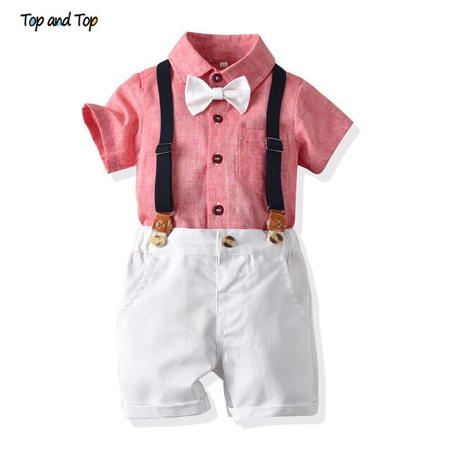 Top and Top Baby Boy Clothing Sets Infants Newborn Boy Clothes Shorts Sleeve Tops+Overalls 2PCS Outfits Summer Bebes Clothing