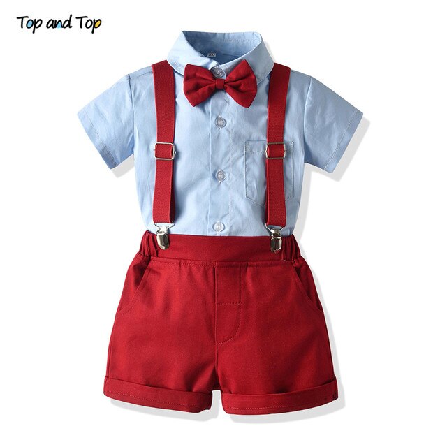 Top and Top Baby Boy Clothing Sets Infants Newborn Boy Clothes Shorts Sleeve Tops+Overalls 2PCS Outfits Summer Bebes Clothing