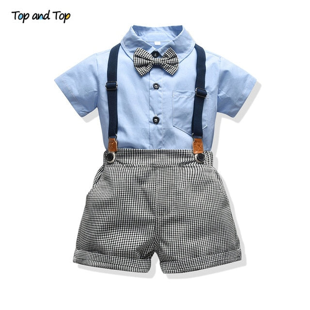 Top and Top Baby Boy Clothing Sets Infants Newborn Boy Clothes Shorts Sleeve Tops+Overalls 2PCS Outfits Summer Bebes Clothing