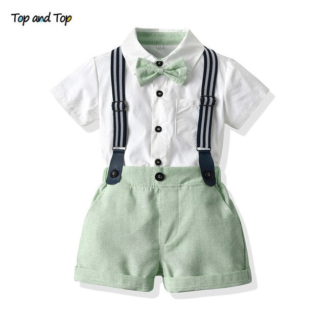 Top and Top Baby Boy Clothing Sets Infants Newborn Boy Clothes Shorts Sleeve Tops+Overalls 2PCS Outfits Summer Bebes Clothing