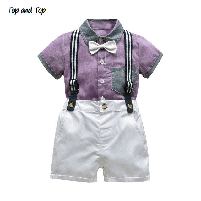 Top and Top Baby Boy Clothing Sets Infants Newborn Boy Clothes Shorts Sleeve Tops+Overalls 2PCS Outfits Summer Bebes Clothing