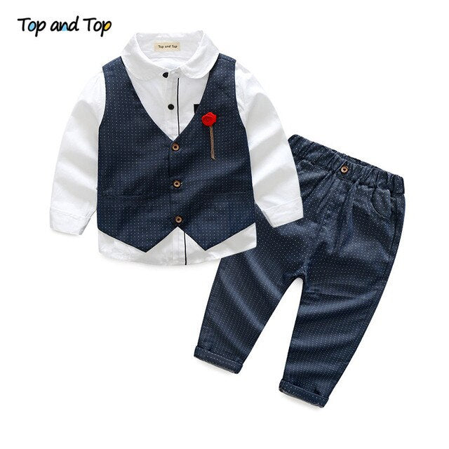 Top and Top Fashion Boy Clothes Set Boys Formal Suits Cotton Bow Tie Long Sleeve Shirt+Vest+Trousers 3Pcs Kids Gentleman Outfit