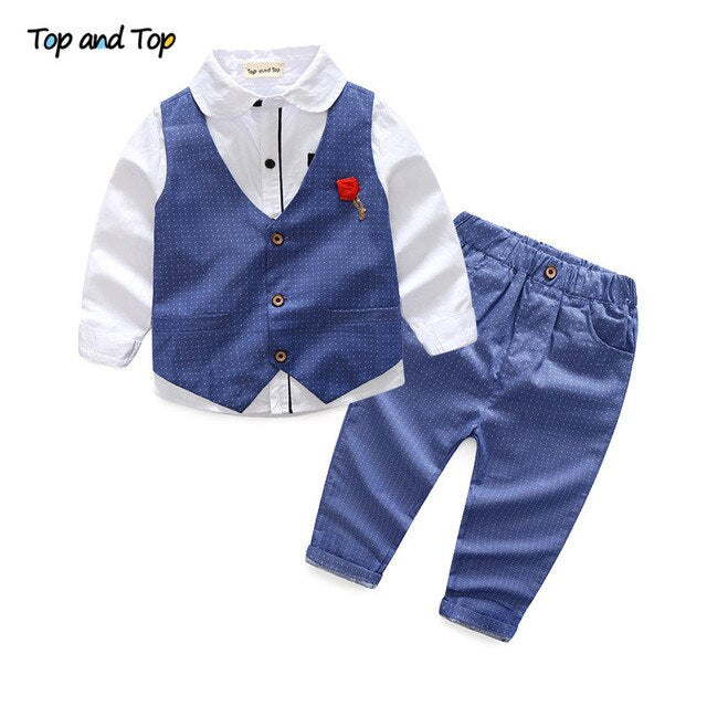 Top and Top Fashion Boy Clothes Set Boys Formal Suits Cotton Bow Tie Long Sleeve Shirt+Vest+Trousers 3Pcs Kids Gentleman Outfit