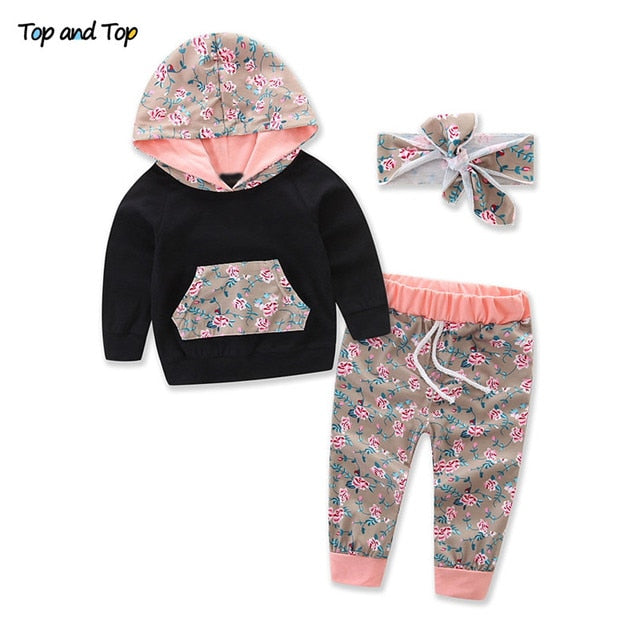 Top and Top Fashion Cute Toddler Girls Clothing Set Short Sleeve T-shirt+Trousers+Headband Baby Girl Summer Clothes