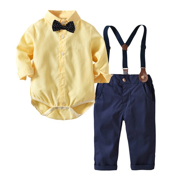 Top and Top Spring&Autumn Baby Boy Gentleman Suit White Shirt with Bow Tie+Striped Vest+Trousers 3Pcs Formal Kids Clothes Set