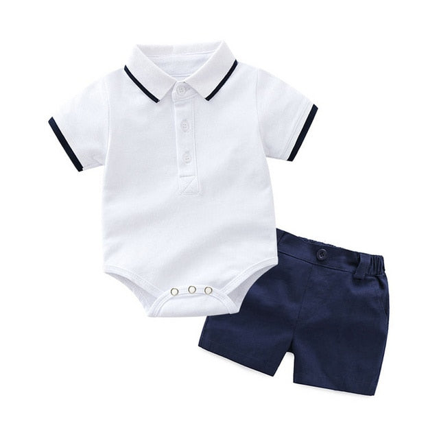 Top and Top Summer Fashion Newborn Boys Formal Clothing Set Cotton Romper Top+ Shorts Baby Gentleman Suit Kids Boys Clothes Sets