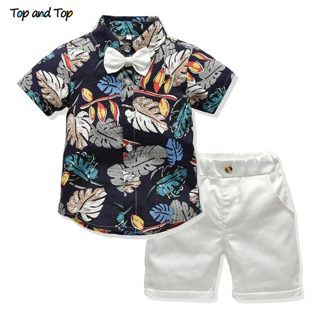 Top and Top boys clothing sets summer gentleman suits short sleeve shirt + shorts 2pcs kids clothes children clothing set
