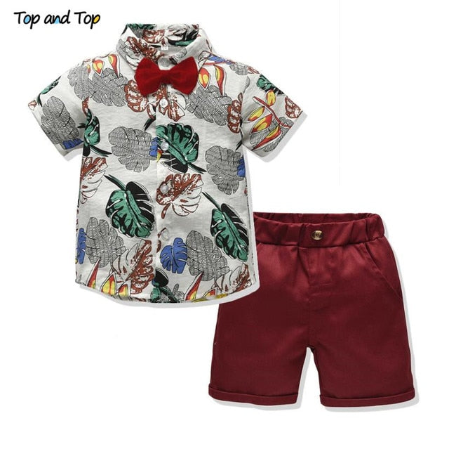 Top and Top boys clothing sets summer gentleman suits short sleeve shirt + shorts 2pcs kids clothes children clothing set