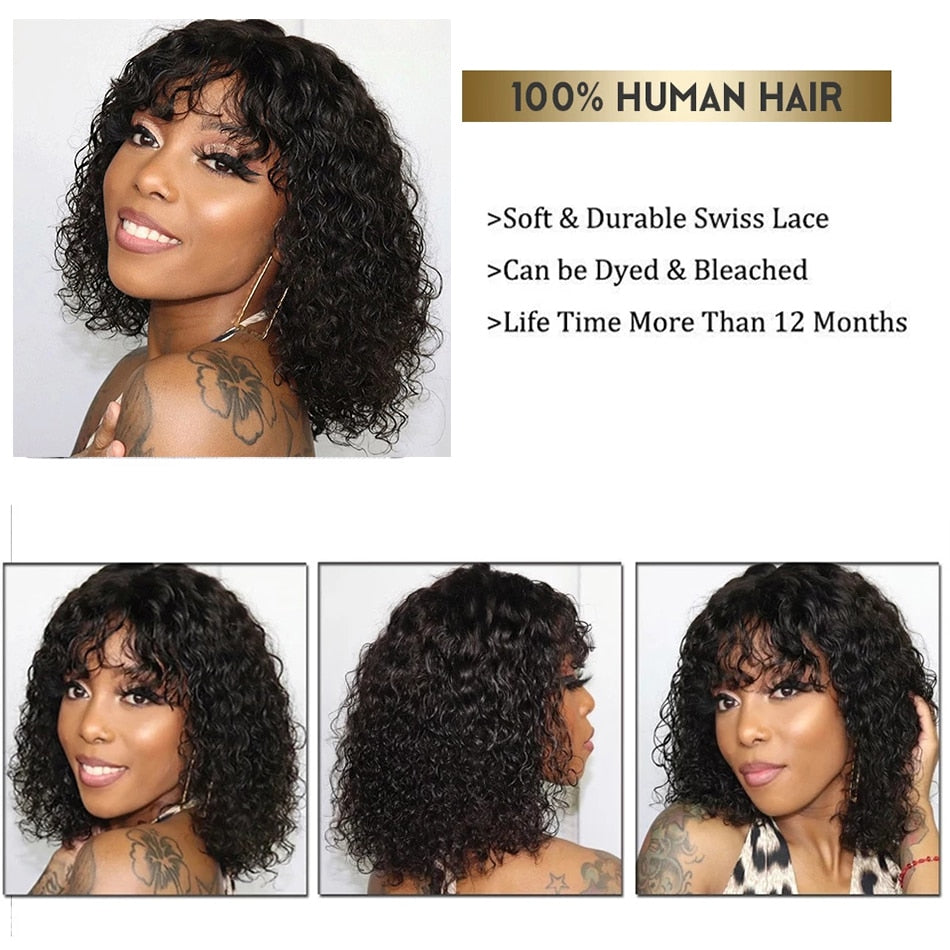Curly Human Hair Wigs For Women Human Hair Bob Wig Kinky Curly Wig With Bangs