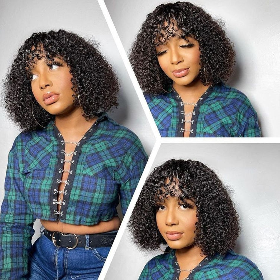 Curly Human Hair Wigs For Women Human Hair Bob Wig Kinky Curly Wig With Bangs