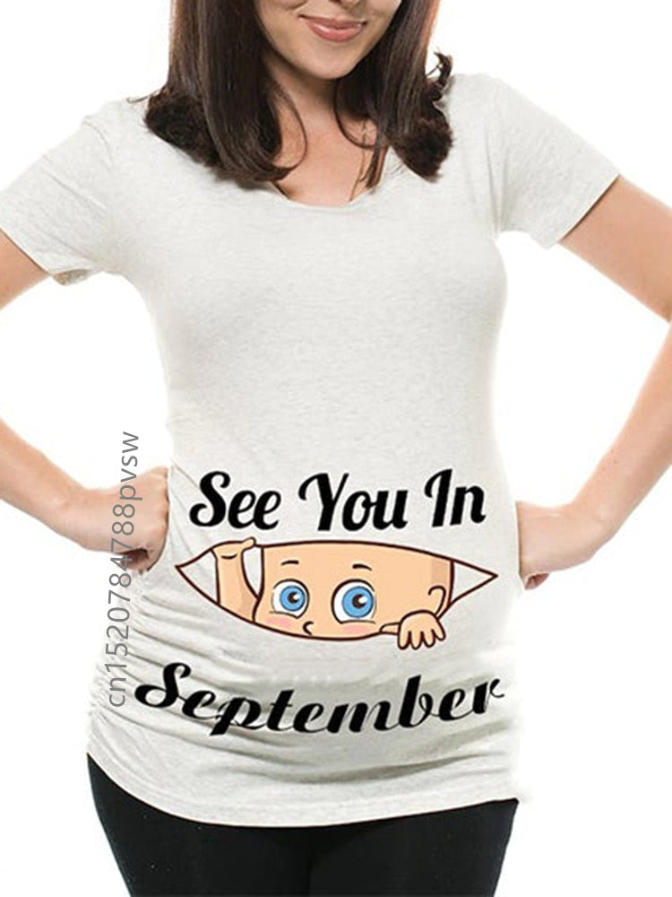 Funny See You In January-December Women Pregnant T Shirt Female Maternity Pregnancy Announcement New Mom Cloth