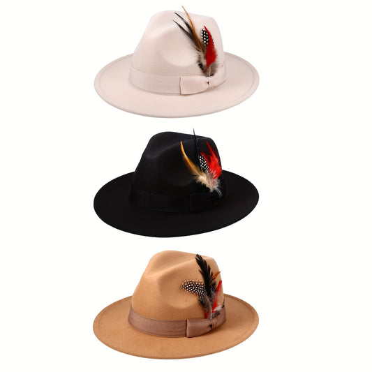 Unisex Wide Brim Felt Fedora Hat