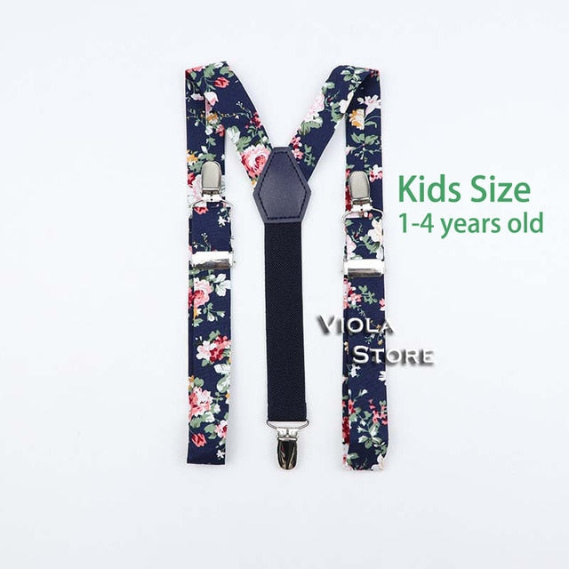 Vintage Print 3 Sizes Floral Cotton Suspenders Men Women Kids Braces Adjustable Straps Boy Pants Girl Skirt Dress Accessory Gift