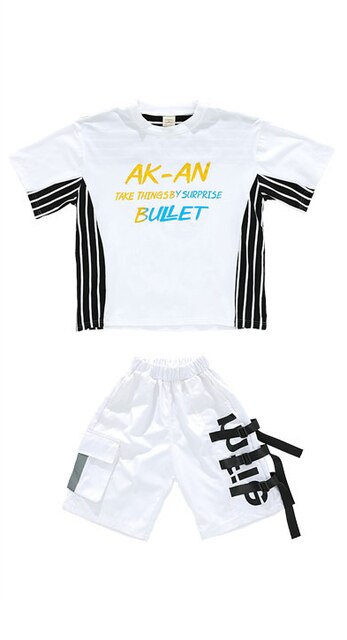 White Jazz Dance Costume Kids Hip Hop Practice Wear Street Dance Printing Stage Performance Clothing Hiphop Rave Clothes DC4946