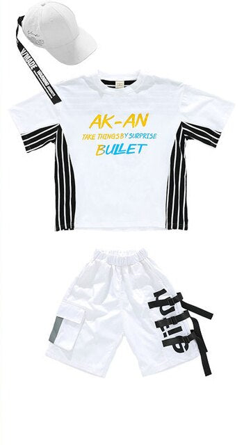 White Jazz Dance Costume Kids Hip Hop Practice Wear Street Dance Printing Stage Performance Clothing Hiphop Rave Clothes DC4946