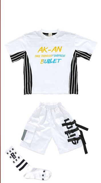 White Jazz Dance Costume Kids Hip Hop Practice Wear Street Dance Printing Stage Performance Clothing Hiphop Rave Clothes DC4946