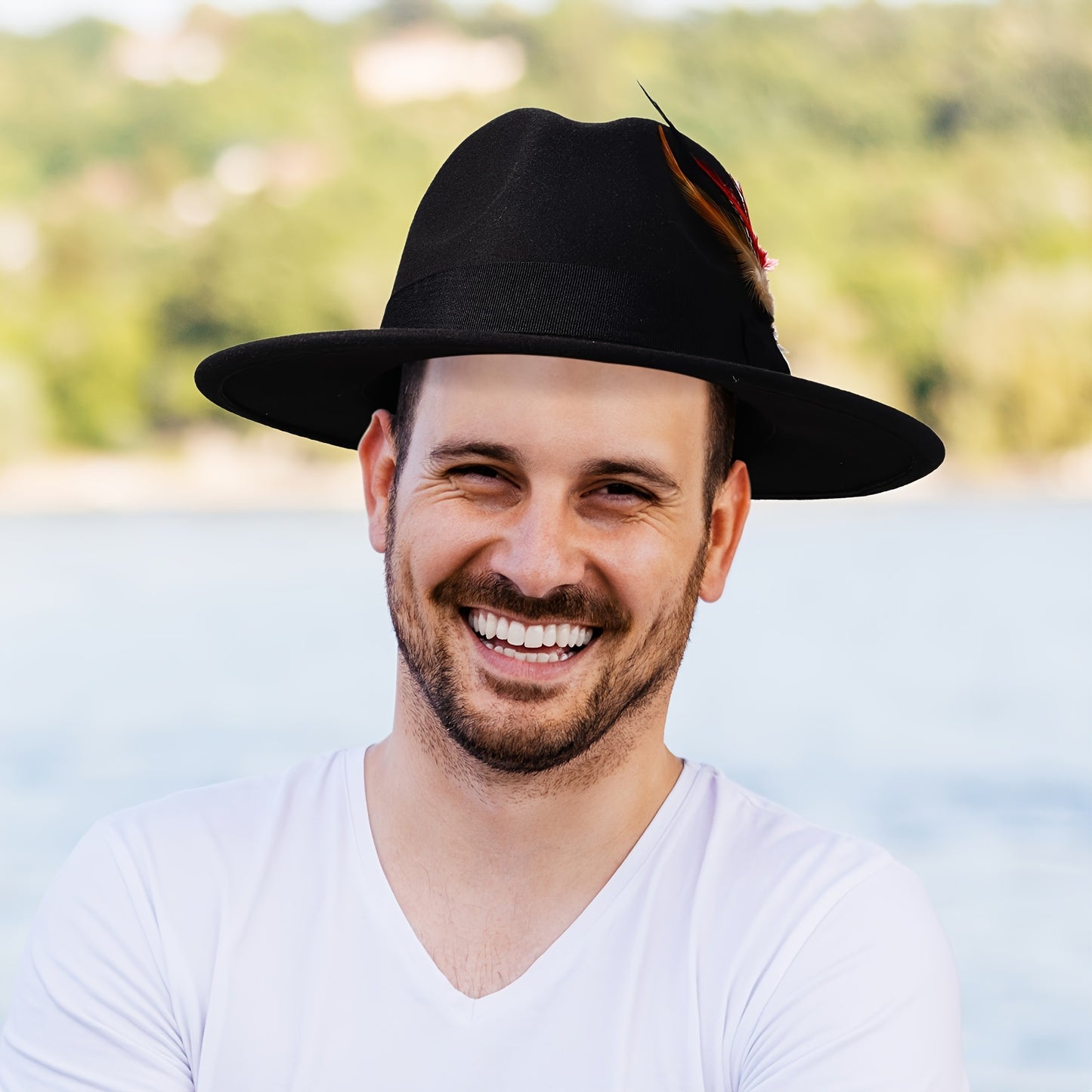 Unisex Wide Brim Felt Fedora Hat
