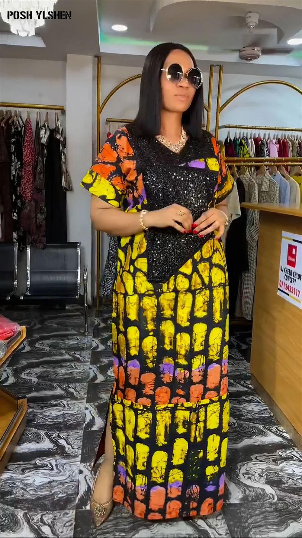 Plus Size African Abaya Dress with Sequins