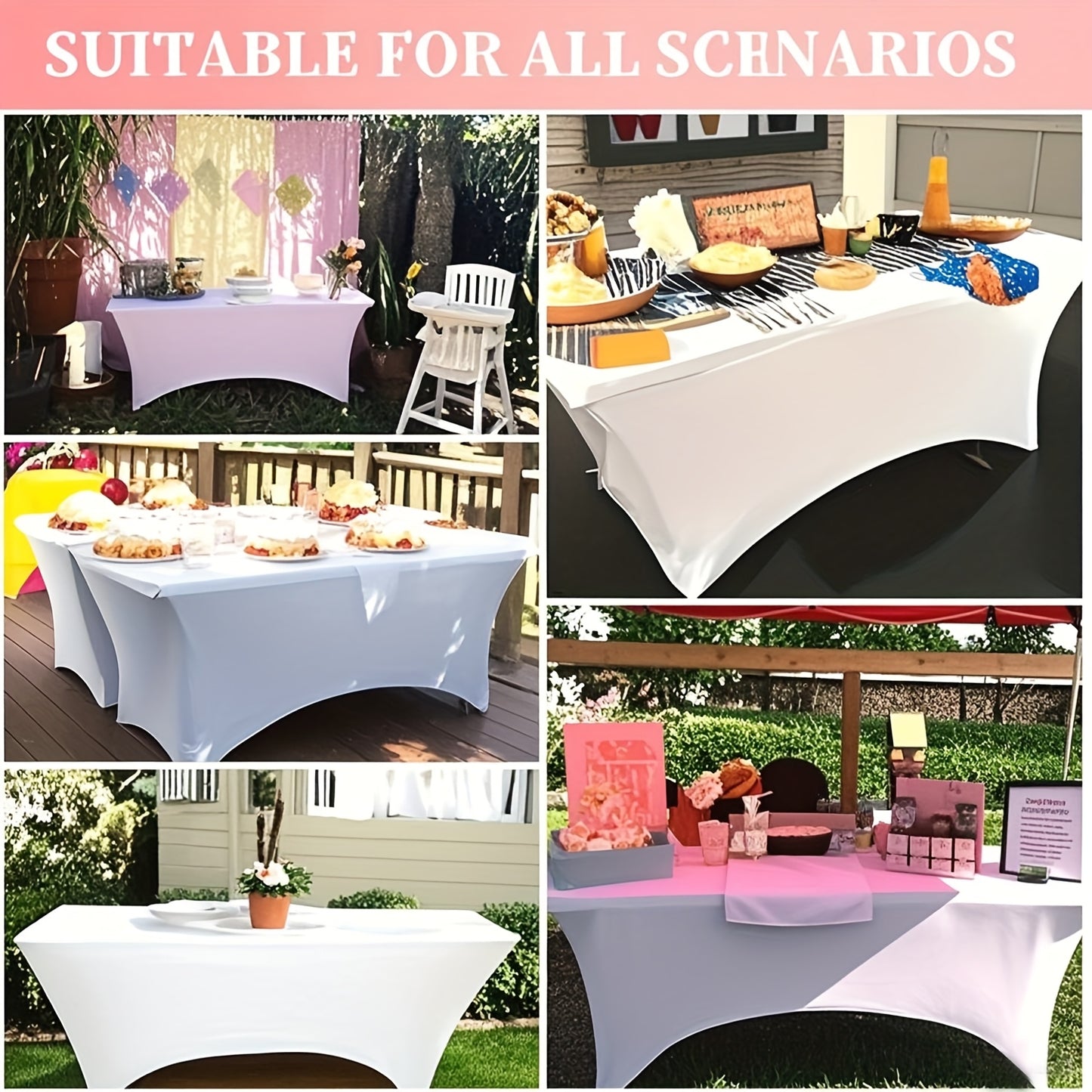 16pcs rectangular 6-foot elastic knitted table cover white suitable for kitchen parties, birthdays, buffets, Valentine's Day, Women's Day, Easter, easy to install, lay out, big promotion, Table Decorations